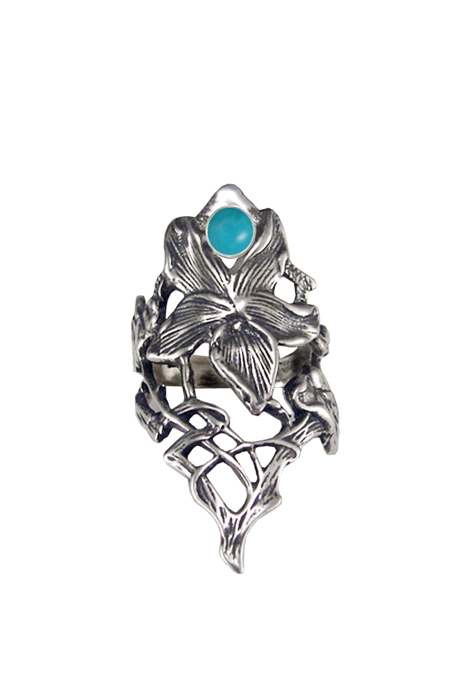 Sterling Silver Woman Maiden's Flower Ring With Turquoise Size 5